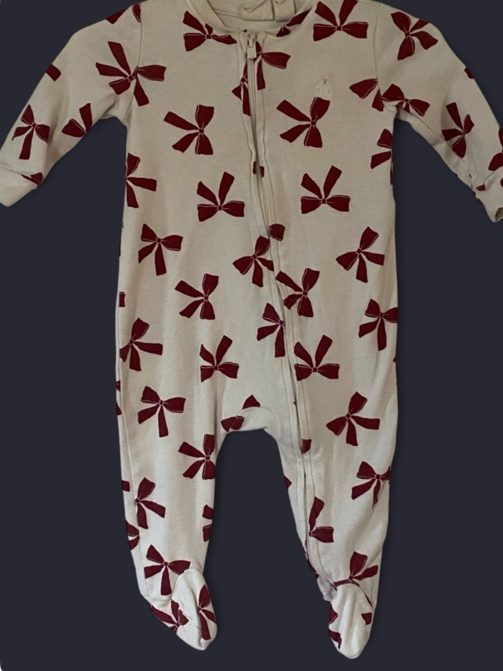 GAP Cream Footed One-Piece with Red Bow Print